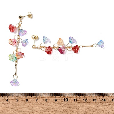 Brass Glass Beads Flower Dangle Stud Earrings EJEW-JE06569-1