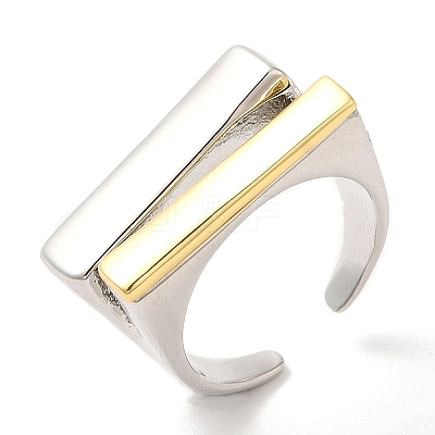 Rack Plating Two Tone Brass Rectangle Open Cuff Ring for Women RJEW-A016-02P-1
