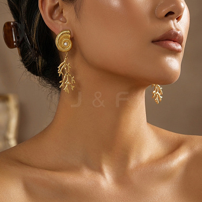Alloy & Imitation Pearl Shell Shape with Coral Stud Earrings for Women WG4E17D-01-1