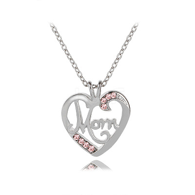 Alloy Rhinestone Mom Heart Pendant Necklaces for Mother's Day FS-WG2686A-01-1