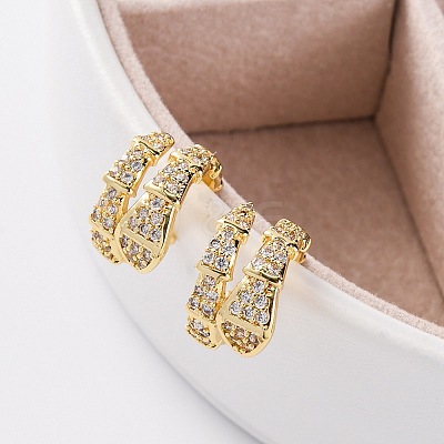 Rack Plating Brass Micro Pave Clear Cubic Zirconia Cuff Earrings EJEW-H147-12G-1