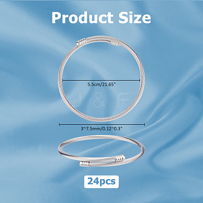 24Pcs 304 Stainless Steel Twisted Rope Shape Bangles for Women BJEW-HS0001-02-1