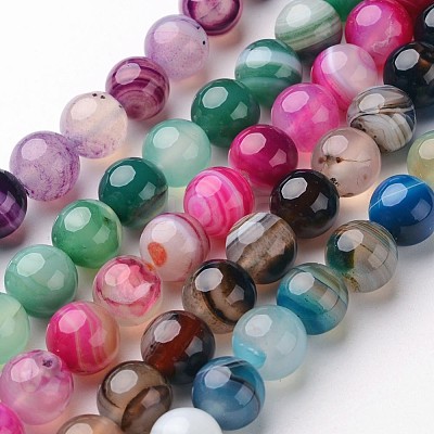 Natural Striped Agate/Banded Agate Beads Strands G-D845-01-6mm-1
