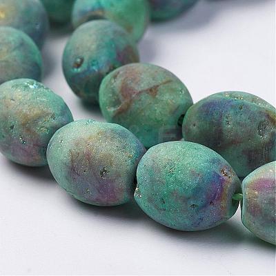 Electroplated Natural Druzy Geode Agate Bead Strands G-P251-F01-1