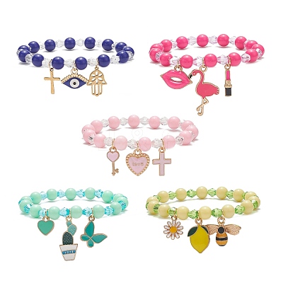 Acrylic Beaded Stretch Bracelet BJEW-JB08770-1