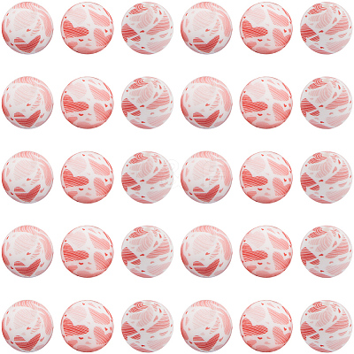 30pcs Round with Paw Pattern Silicone Focal Beads SIL-SC0002-03C-1