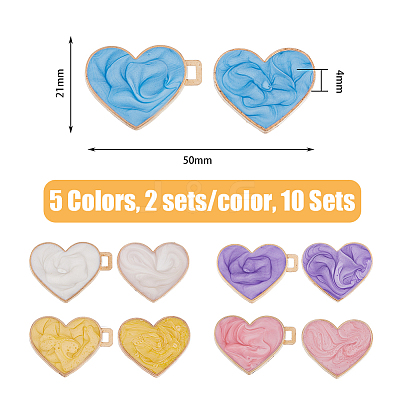 10 Sets 5 Colors Heart Alloy Adjustable Jean Button Pins DIY-FG0004-95-1