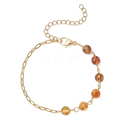 Natural Amber Beads Link Bracelets BJEW-JB13484-01-1