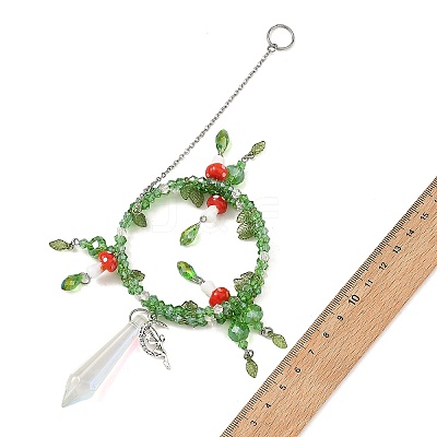 Glass Beads & Steel Spiral & Handmade Lampwork Mushroom Suncatchers HJEW-JM05044-1