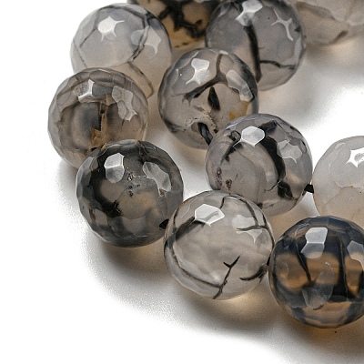 Faceted Natural Dragon Veins Agate Beads Strands G-F447-12mm-I03-1