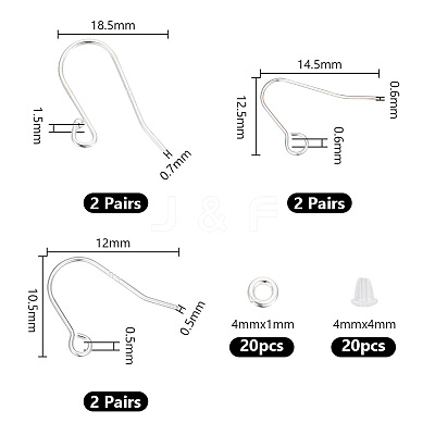 6 Pairs 3 Style 925 Sterling Silver Earring Hooks FIND-GO0001-70-1