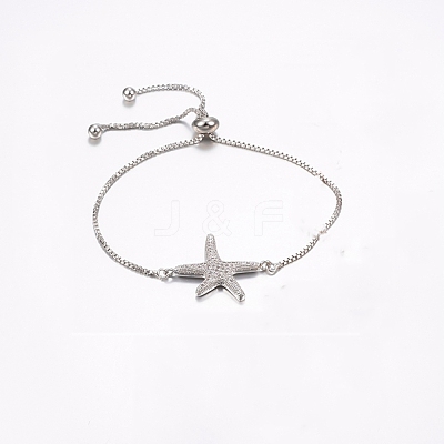 Clear Cubic Zirconia Starfish/Sea Stars Link Silder Bracelets BJEW-F296-13P-1