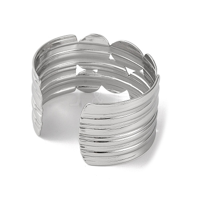 Grooved Wide 304 Stainless Steel Cuff Bangles for Women BJEW-B104-22P-1