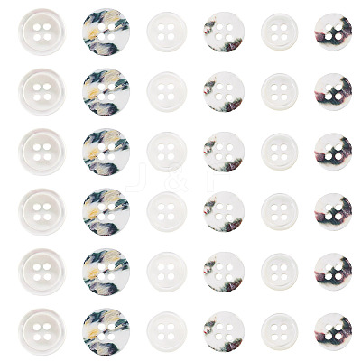 45Pcs 3 Styles 4-Holes Shell Buttons BUTT-TA0001-28-1