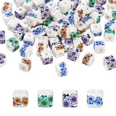 72Pcs 4 Color Handmade Porcelain Ceramic Beads Strands PORC-FW0001-01-1