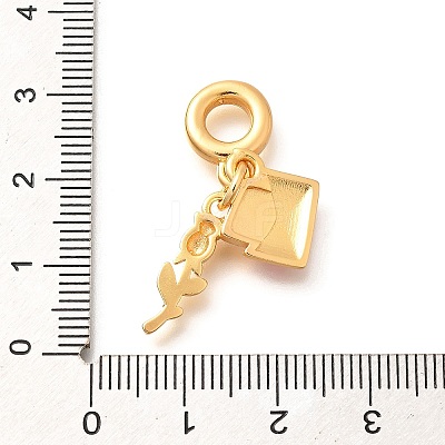 Brass Enamel Letter & Rose Flower European Dangle Charms KK-U048-05G-01-1