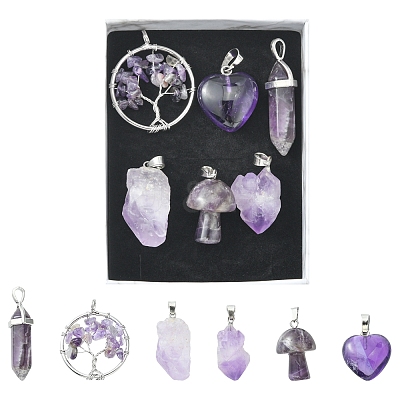 5 Styles Natural Amethyst Pendants G-FS0002-47-1