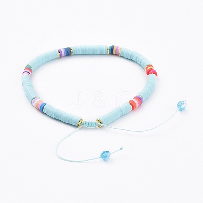 Adjustable Handmade Polymer Clay Braided Bead Bracelets BJEW-JB04640-M-1