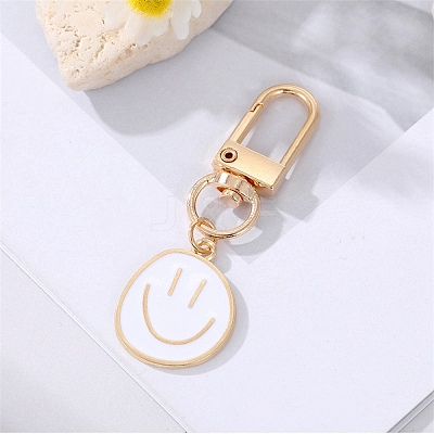 Smiling Face Enamel Pendant Decorations KEYC-WH0036-08LG-04-1