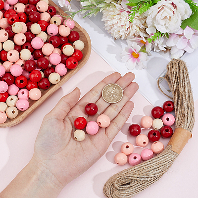 250Pcs 5 Colors Spray Painted Round Natural Schima Wood Beads WOOD-PA0001-73A-1