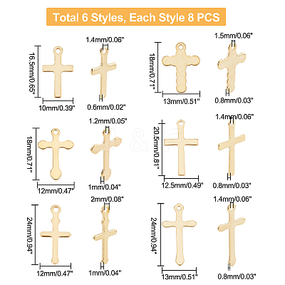 48Pcs 6 Style 304 Stainless Steel Pendants STAS-UN0027-14-1