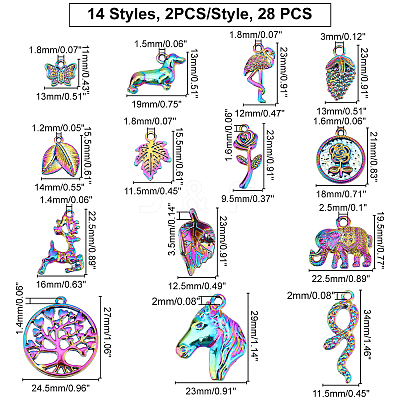 28Pcs 14 Style Rainbow Color Alloy Pendants FIND-FH0003-55-1