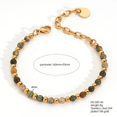 Bohemian Style Natural Indian Agate Round Beaded Bracelets for Women JU9810-6-1