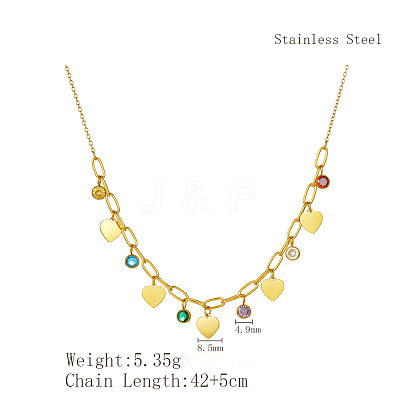 Light Luxury Stainless Steel Pave Colorful Cubic Zirconia Heart Tassel Bib Necklaces for Women Daily Wear GN8905-2-1