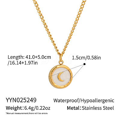 304 Stainless Steel Flat Round with Moon Pendant Necklaces for Women FB1045-2-1