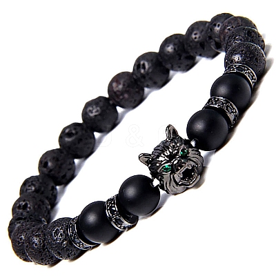 Natural Lava Rock Stretch Bracelets PW-WG014ED-07-1