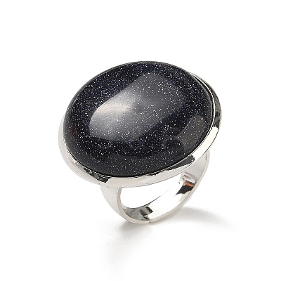 Synthetic Blue Goldstone Round Adjustable Rings RJEW-K371-09S-18-1
