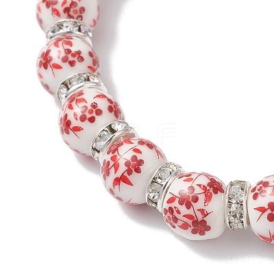 Flower Printed Porcelain Ceramic Beads Stretch Bracelets for Women BJEW-JB12375-1
