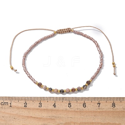 2mm Faceted Natural Rhodonite Beaded Braided Adjustable Bracelets for Women PF2854-3-1