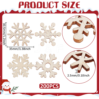 200Pcs Snowflake Unfinished Wood Slice WOOD-UN0001-31-1