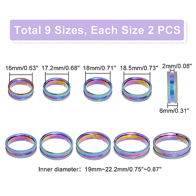 18Pcs 9 Size 201 Stainless Steel Grooved Finger Rings Set for Men Women STAS-UN0045-59B-M-1
