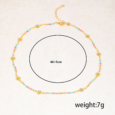 Bohemian Beach Vacation Brass Enamel Sunflower Handmade Link Chain Necklaces Women's Date Gift HM4276-1