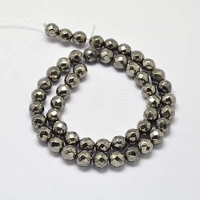 Natural Pyrite Round Beads Strands G-F197-08-8mm-1