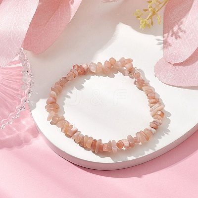 Natural Sunstone Chip Beads Stretch Bracelets for Women BJEW-JB10688-02-1