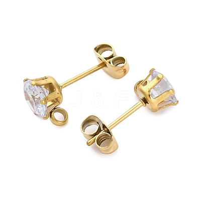Ion Plating(IP) 304 Stainless Steel Cubic Zirconia Stud Earring Findings STAS-P373-04B-G-1