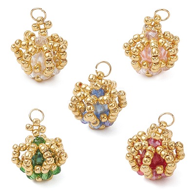 Glass Seed Beaded Crown Pendants PALLOY-MZ01042-1