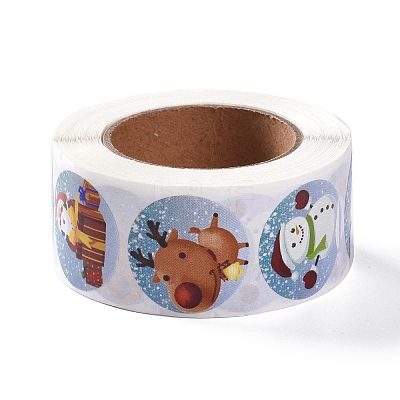 8 Patterns Christmas Round Dot Self Adhesive Paper Stickers Roll X-DIY-A042-01D-1