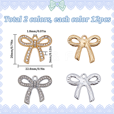 24Pcs 2 Colors Alloy Rhinestone Pendants ALRI-SC0001-46-1