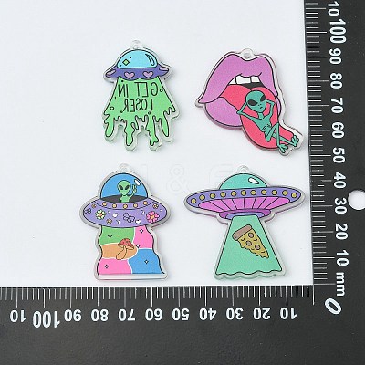 16Pcs 4 Styles Alien Theme Colorful Acrylic Pendants SACR-CJ0001-28-1