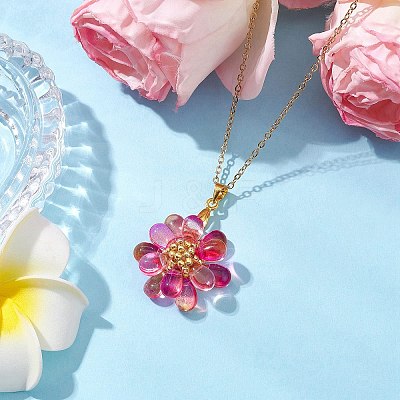 7Pcs 7 Colors Flower Handmade Glass Seed Beaded Pendant Necklaces NJEW-MZ00096-1