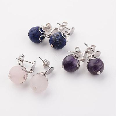 Natural Gemstone Stud Earrings EJEW-JE02127-1