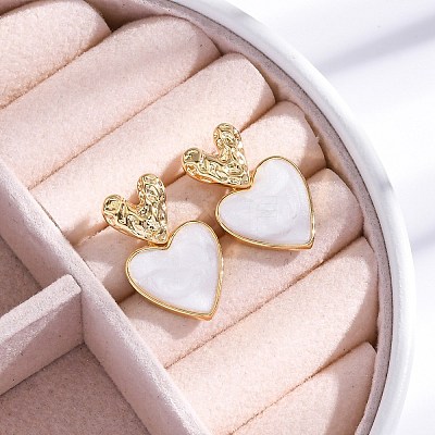 Rack Plating Heart Brass Stud Earrings for Women EJEW-C125-26G-01-1