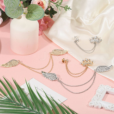 4Pcs 4 Styles Alloy & Iron Hanging Chain Brooches JEWB-CA0001-64-1