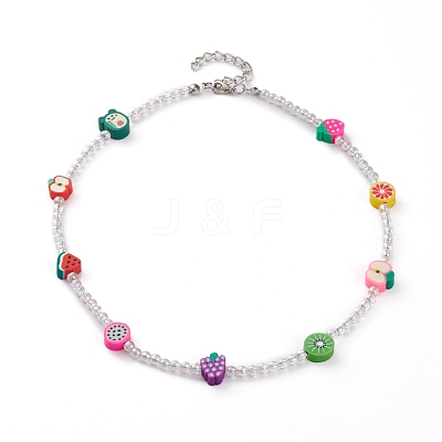 Colorful Polymer Clay Fruit Kids Beaded Necklaces NJEW-JN03288-1