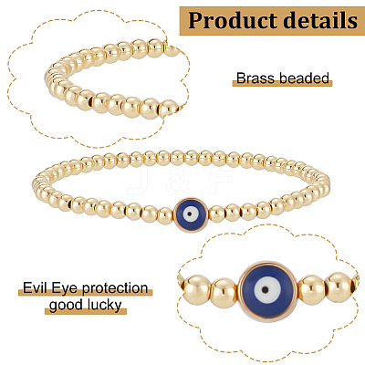 5Pcs Brass Beaded Stretch Bracelets Set BJEW-AN0001-03-1