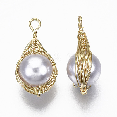 ABS Plastic Imitation Pearl Wire Wrapped Pendants KK-N235-003-1